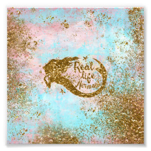 Real Mermaid Life - Glitter Gold Mermaid Foto Afdruk