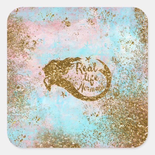 Real Mermaid Life - Glitter Gold Mermaid Vierkante Sticker (Voorkant)