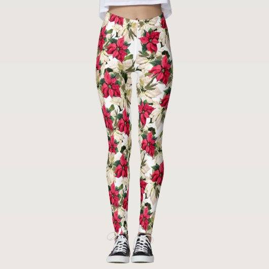Real Poinsettia Print Leggings (Voorkant)