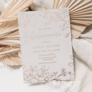 Real Roos Gold Flowers Elegant Quinceanera Party Folie Uitnodiging