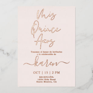 Real Roos Gold Foil Quinceañera Invitation Folie i Uitnodiging