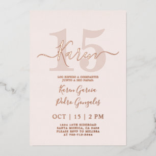 Real Roos Gold foil Quinceañera Invitation Folie Uitnodiging