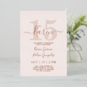 Real Roos Gold foil Quinceañera Invitation Folie Uitnodiging (Staand Voorkant)