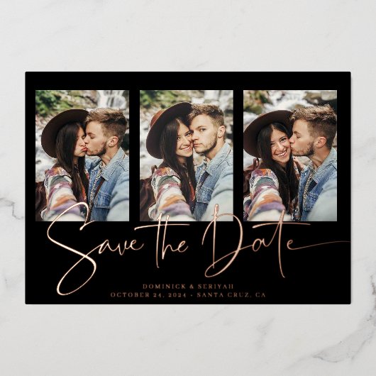 Real Roos Gold Handwrite Sla de datum op Folie Uitnodiging (Voorkant)