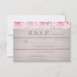 Real roze Roses Rustic Chic Floral Wedding RSVP Kaart