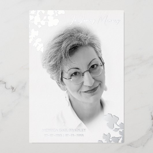 Real Silver Black White Photo Botanical Branches Folie Uitnodiging (Voorkant)