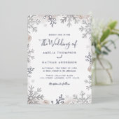 REAL SILVER FOIL Blush Snowflake Weddenschap Folie Uitnodiging (Staand Voorkant)