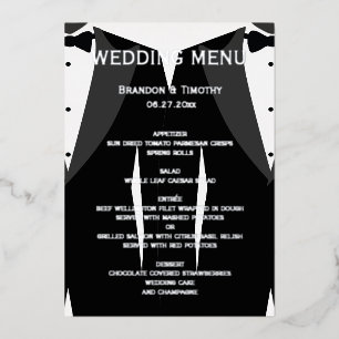 Real Silver Foil Gay WeddenMenu Card Folie Uitnodiging