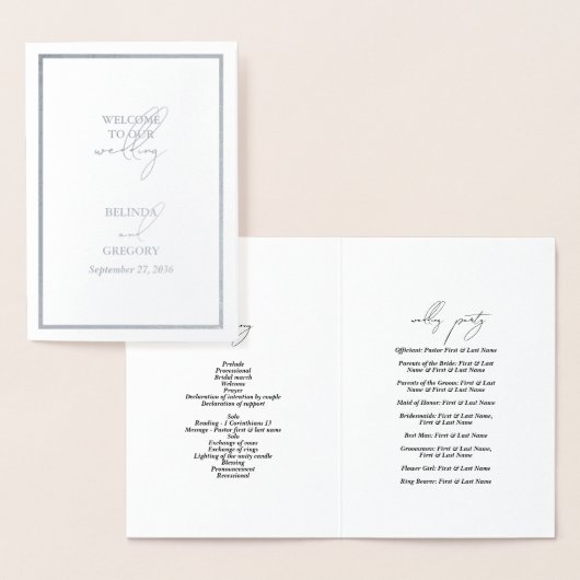 Real Silver Foil Wedding Order of Service Programm Folie Kaarten (Display)