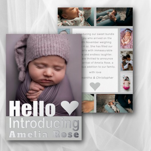 Real Silver Photo Collage Hello Baby Faire-part