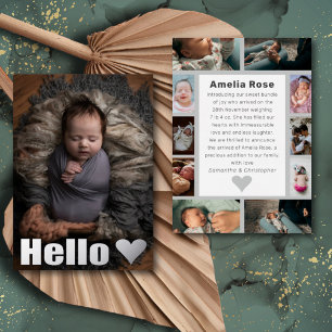 Real Silver Photo Collage Hello Baby Faire-part