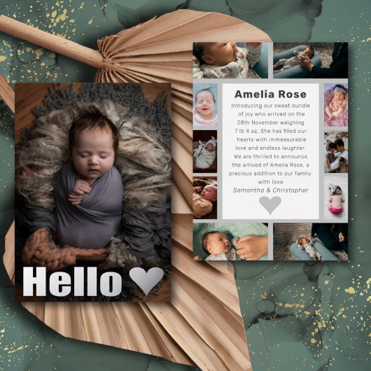 Real Silver Photo Collage Hello Baby Faire-part