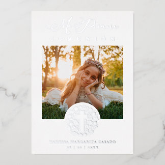 Real Silver Romantic Floral Wreath Photo Folie Uitnodiging