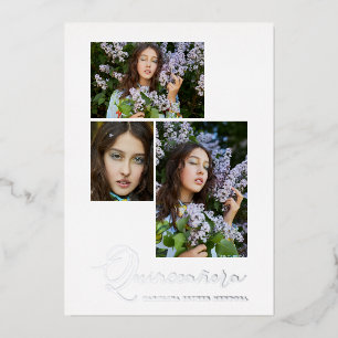 Real Silver Simple Quinceañera Spain 3 Foto's Folie Uitnodiging