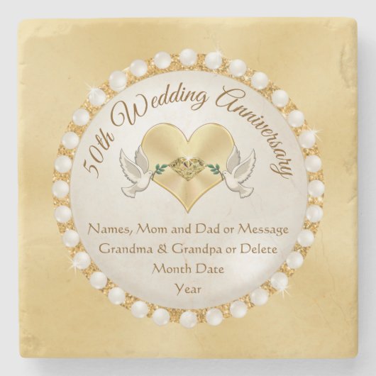 Real Stone Personalized 50th Jubileum Onderzetters (Voorkant)