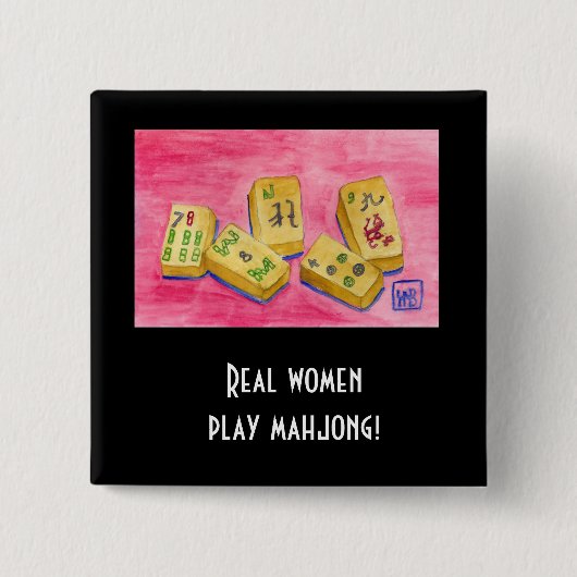 Real Women Play Mahjong Vierkante Button 5,1 Cm (Voorkant)