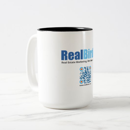 RealBird Merch - Tweekleurige Koffiemok (Voorkant links)