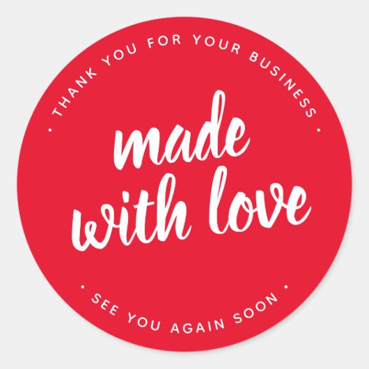 Réalisé Avec Amour Script Bold Rouge Sticker rond (Devant)