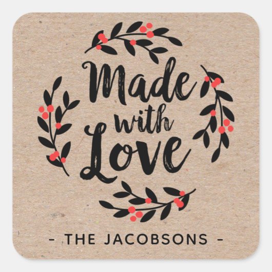Réalisé Avec L'Amour Kraft Rustic Carré Sticker (Devant)