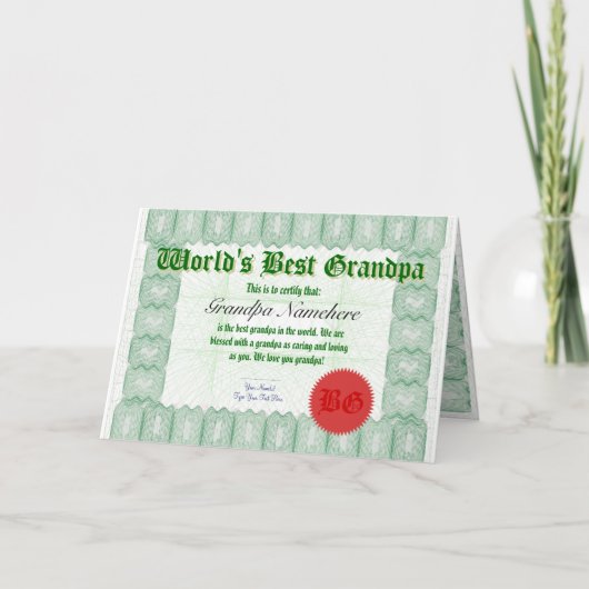 Réalisez une carte de certificat de grand-père au  (Devant)