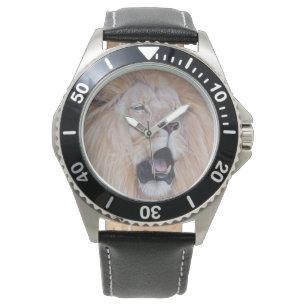 realist schilderij van big cat roaring lion van wi horloge