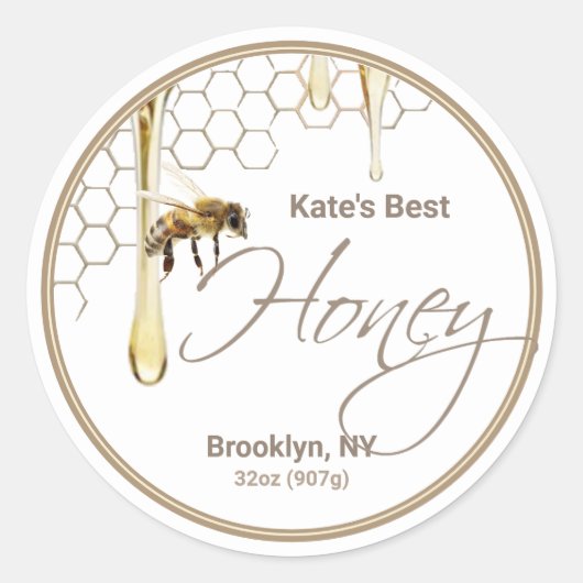 Réaliste Bee Honeycomb Miel étiquette goutte blanc (Devant)