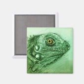 Realiste Green Reptile art Magnet Carré - Iguana (Recto/Verso)