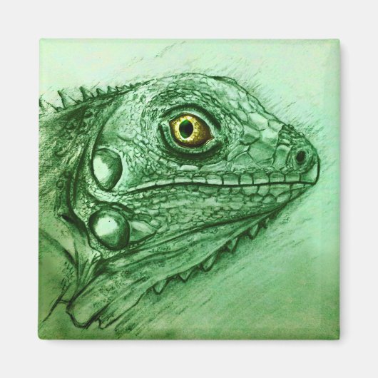 Realiste Green Reptile art Magnet Carré - Iguana (Devant)