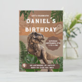 Réaliste Vert blanc Dinosaure Invitation Anniversa (Debout devant)
