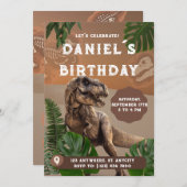 Réaliste Vert blanc Dinosaure Invitation Anniversa (Devant / Derrière)