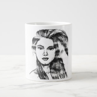 Realistic pencil portrait of a woman extra grote beker