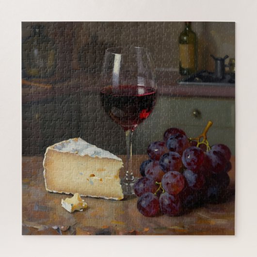 Realistic Red Wine Cheese Grapes Still Life Legpuzzel (Verticaal)