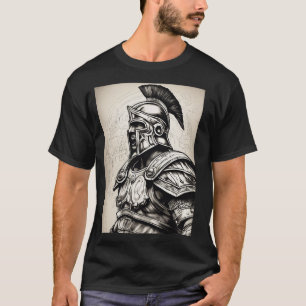 Realistic Roman Gladiator Tattoo Linework - Zwart T-shirt