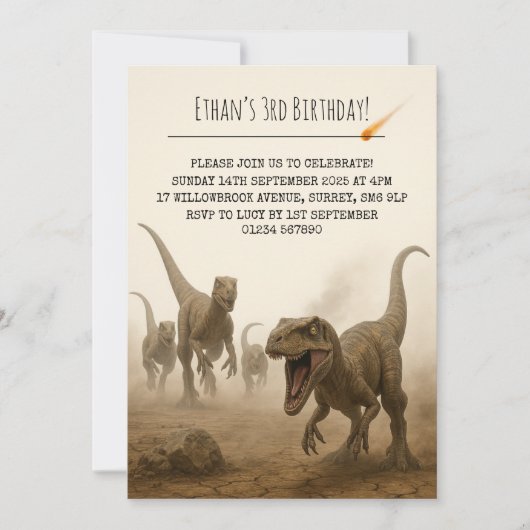 Realistic Velociraptor Pack with Meteor Birthday Kaart (Voorkant)