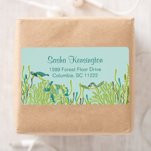 Realistic Zee Turtles retouradreslabel Etiket (Insitu)