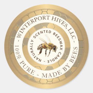 Realistisch bijendoosje voor bijenwas ronde sticker