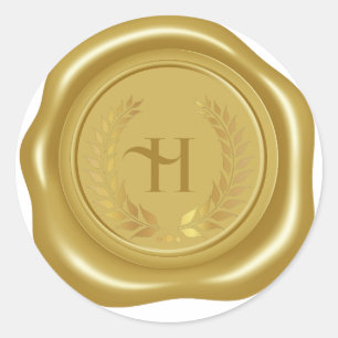 Realistisch gouden wasmedaillon, lauwerkrans ronde sticker