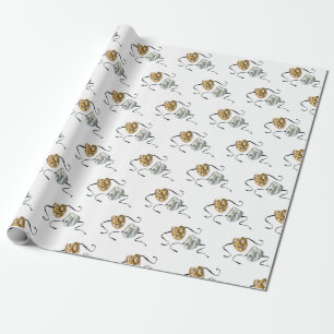 Realistisch gouden zilverdragende comedy maskers cadeaupapier