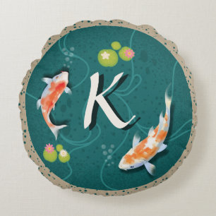 Realistisch-groene Japanse Koi Fish Pond Rond Kussen