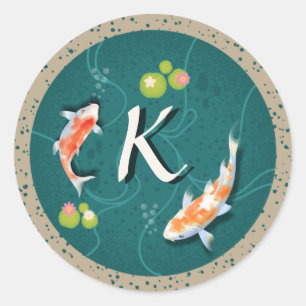 Realistisch-groene Japanse Koi Fish Pond Ronde Sticker