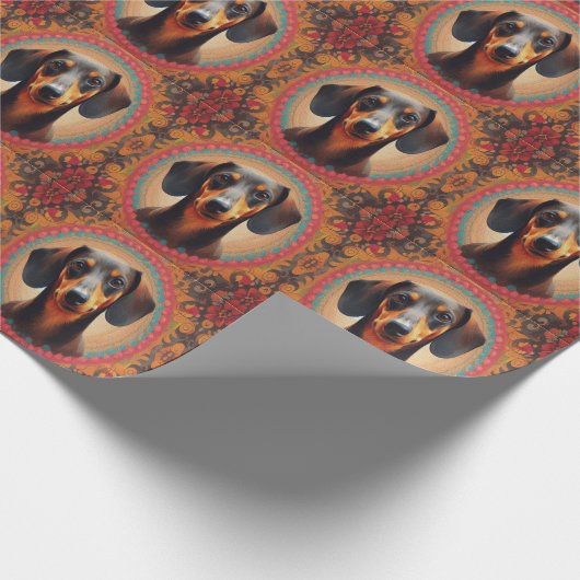 Realistisch kleurrijk Border Schattige Dachshund H Cadeaupapier (Hoek)