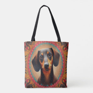 Realistisch kleurrijk Border Schattige Dachshund H Draagtas