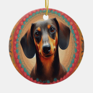 Realistisch kleurrijk Border Schattige Dachshund H Keramisch Ornament