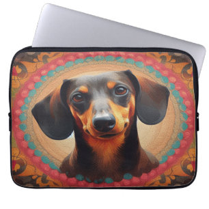 Realistisch kleurrijk Border Schattige Dachshund H Laptop Sleeve