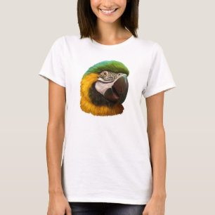 Realistisch schilderij met blauwe en gouden ara t-shirt