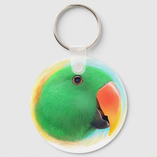 Realistisch schilderij met groene eclectus parrot sleutelhanger (Voorkant)