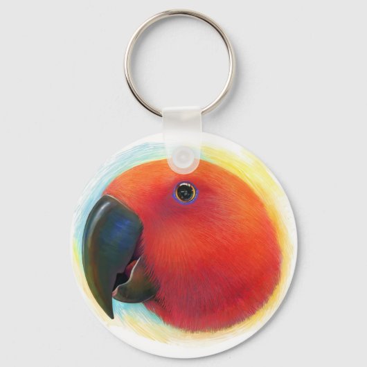 Realistisch schilderij van rode eclectus parrot sleutelhanger (Voorkant)