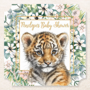 Realistisch Tiger Cub Genderneutraal Baby shower Kartonnen Onderzetters
