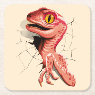 Realistisch Velociraptor Dinosaur Hatching Vierkante Kartonnen Onderzetter