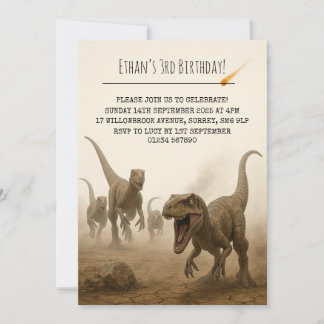Realistisch Velociraptor-Rudel met Meteor-Geburtst Kaart